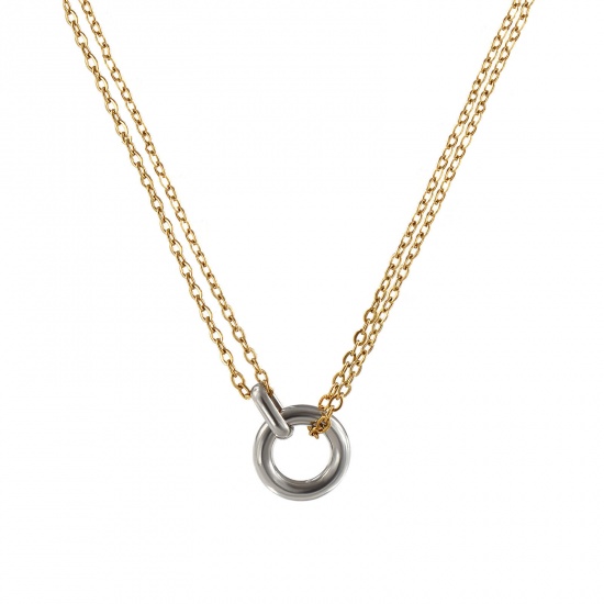 Image de 1 Pièce Collier à Pendentif Chaîne Maille Forçat en 304 Acier Inoxydable Revêtement sous Vide PVD Respectueux de l'Environnement Minimaliste Plaqué Or Véritable 18K Annulaire Pour Femmes Cadeau 42cm + 8cm long