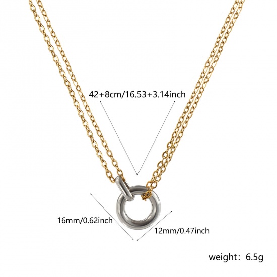 Image de 1 Pièce Collier à Pendentif Chaîne Maille Forçat en 304 Acier Inoxydable Revêtement sous Vide PVD Respectueux de l'Environnement Minimaliste Plaqué Or Véritable 18K Annulaire Pour Femmes Cadeau 42cm + 8cm long