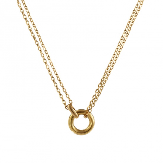 Image de 1 Pièce Collier à Pendentif Chaîne Maille Forçat en 304 Acier Inoxydable Revêtement sous Vide PVD Respectueux de l'Environnement Minimaliste Plaqué Or Véritable 18K Annulaire Pour Femmes Cadeau 42cm + 8cm long
