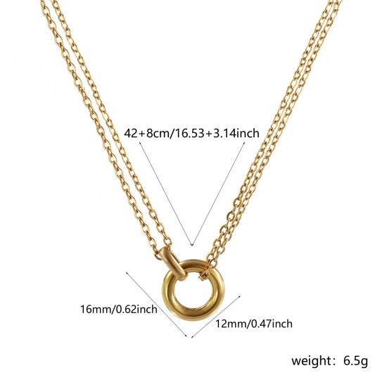 Image de 1 Pièce Collier à Pendentif Chaîne Maille Forçat en 304 Acier Inoxydable Revêtement sous Vide PVD Respectueux de l'Environnement Minimaliste Plaqué Or Véritable 18K Annulaire Pour Femmes Cadeau 42cm + 8cm long