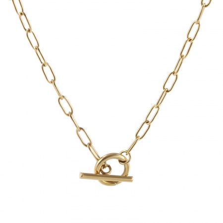 1 Piece Eco-friendly PVD Vacuum Plating Minimalist 18K Real Gold Plated 304 Stainless Steel Paperclip Link Chain With Toggle Clasp Necklace Unisex Gift 45cm(17.7") long