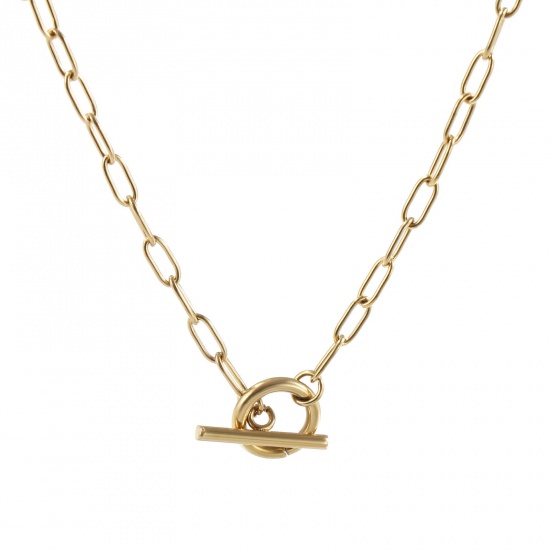 Bild von 1 Strang Umweltfreundliche PVD-Vakuumbeschichtung Minimalistisch 18K Echtgold plattiert 304 Edelstahl Büroklammerkette Mit Knebelverschluss Halskette Unisex Geschenk 45cm lang