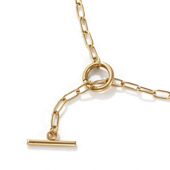 Bild von 1 Strang Umweltfreundliche PVD-Vakuumbeschichtung Minimalistisch 18K Echtgold plattiert 304 Edelstahl Büroklammerkette Mit Knebelverschluss Halskette Unisex Geschenk 45cm lang