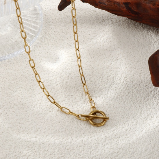 Bild von 1 Strang Umweltfreundliche PVD-Vakuumbeschichtung Minimalistisch 18K Echtgold plattiert 304 Edelstahl Büroklammerkette Mit Knebelverschluss Halskette Unisex Geschenk 45cm lang