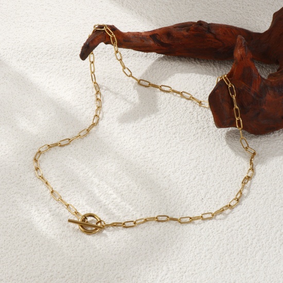 Bild von 1 Strang Umweltfreundliche PVD-Vakuumbeschichtung Minimalistisch 18K Echtgold plattiert 304 Edelstahl Büroklammerkette Mit Knebelverschluss Halskette Unisex Geschenk 45cm lang
