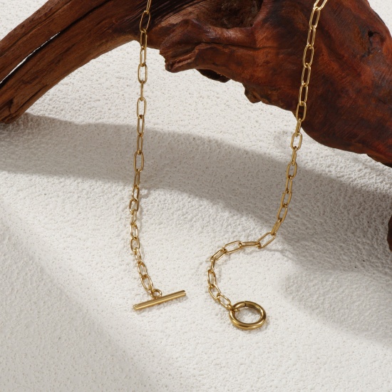 Bild von 1 Strang Umweltfreundliche PVD-Vakuumbeschichtung Minimalistisch 18K Echtgold plattiert 304 Edelstahl Büroklammerkette Mit Knebelverschluss Halskette Unisex Geschenk 45cm lang