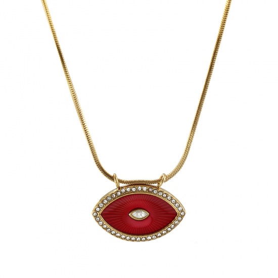 Bild von 1 Strang Umweltfreundliche PVD-Vakuumbeschichtung Exquisit 18K Echtgold plattiert Rot 304 Edelstahl & Zirkon Schlangenkette Auge Anhänger Halskette Für Frauen Geschenk 45cm lang