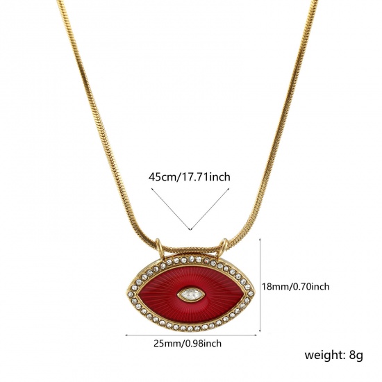 Bild von 1 Strang Umweltfreundliche PVD-Vakuumbeschichtung Exquisit 18K Echtgold plattiert Rot 304 Edelstahl & Zirkon Schlangenkette Auge Anhänger Halskette Für Frauen Geschenk 45cm lang
