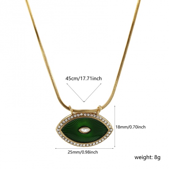 Bild von 1 Strang Umweltfreundliche PVD-Vakuumbeschichtung Exquisit 18K Echtgold plattiert Grün 304 Edelstahl & Zirkon Schlangenkette Auge Anhänger Halskette Für Frauen Geschenk 45cm lang