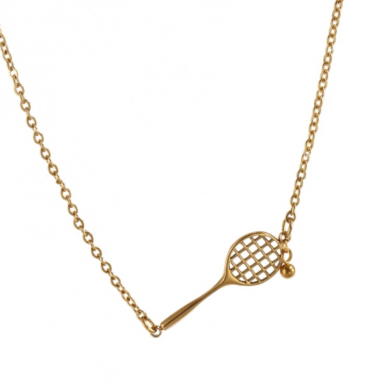 Bild von 18K Echtgold plattiert Kreuz Gliederketten Schläger Anhänger Halskette, 304 Edelstahl 45cm + 5cm, Unisex, Stilvoll Sport Geschenk, Umweltfreundliche PVD-Vakuumbeschichtung, 1 Strang