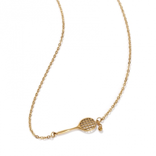 Bild von 18K Echtgold plattiert Kreuz Gliederketten Schläger Anhänger Halskette, 304 Edelstahl 45cm + 5cm, Unisex, Stilvoll Sport Geschenk, Umweltfreundliche PVD-Vakuumbeschichtung, 1 Strang