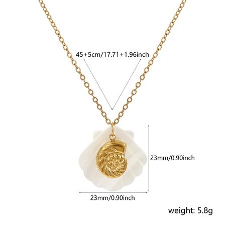 Picture of Wholesale Conch/ Sea Snail 3D Pendant Charm Necklace, 18K Real Gold Plated 304 Stainless Steel & Natural Shell Link Cable Chain, Women's Eco-friendly PVD Vacuum Plating Waterproof Anti-Tarnish Hypoallergenic Ocean Jewelry Exquisite Gift Jewelry For Retailer, 45cm(17.7") + 5cm(2") long, 1 Piece