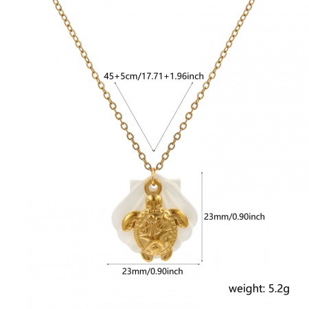 Image de Collier à Breloques En Gros Plaqué Or Véritable 18K en 304 Acier Inoxydable & Coquille Naturelle, Tortue Chaîne Maille Forçat, aux Femmes Placage Sous Vide PVD Écologique Imperméable Anti-ternissement Hypoallergénique Bijoux d'Océan Exquis Cadeau Bijoux pour Détaillants 45cm + 5cm long, 1 Pièce