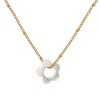 Bild von 18K Echtgold plattiert Panzerkette Kette Blumen Anhänger Halskette, 304 Edelstahl & Natürliche Muschel 45cm + 5cm, Für Frauen, Minimalistisch Elegant Geschenk, Umweltfreundliche PVD-Vakuumbeschichtung, 1 Strang