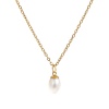 Picture of 18K Real Gold Plated Link Cable Chain Oval Pendant Charm Necklace, 304 Stainless Steel & Natural Pearl 45cm(17.7") + 5cm(2"), For Women, Minimalist Elegant Gift, Eco-friendly PVD Vacuum Plating, 1 Piece