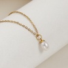 Picture of 18K Real Gold Plated Link Cable Chain Oval Pendant Charm Necklace, 304 Stainless Steel & Natural Pearl 45cm(17.7") + 5cm(2"), For Women, Minimalist Elegant Gift, Eco-friendly PVD Vacuum Plating, 1 Piece