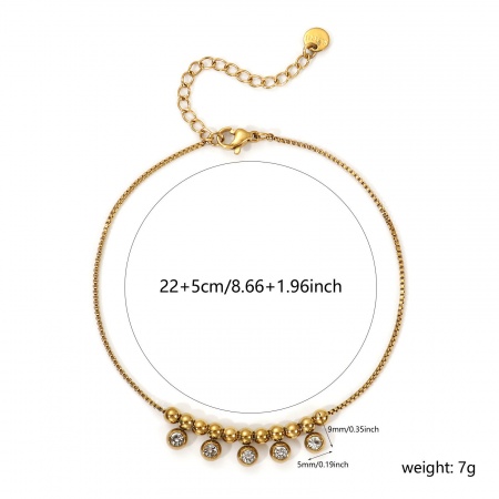 Bild von Großhandel Transparent 304 Edelstahl & Strass Venezianerkette Charme-Fußkettchen, 18K Echtgold plattiert Umweltfreundliche PVD-Vakuumbeschichtung, wasserdicht, anlaufgeschützt und hypoallergen, Frauen Stilvoll Geschenk Schmuckbedarf, 22cm lang, 1 Strang