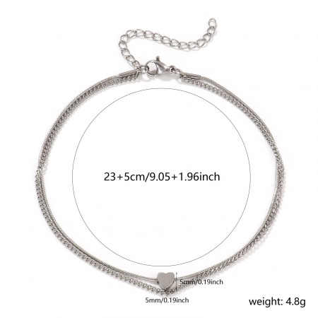 Bild von Großhandel Herz 304 Edelstahl Panzerkette Kette Mehrschichtige Fußkette, Silberfarbe Umweltfreundlich, Frauen Valentinstag Stilvoll Geschenk Schmuckbedarf, 23cm lang, 1 Strang