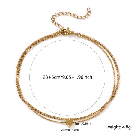 Bild von Großhandel Herz 304 Edelstahl Panzerkette Kette Mehrschichtige Fußkette, 18K Echtgold plattiert Umweltfreundliche PVD-Vakuumbeschichtung, wasserdicht, anlaufgeschützt und hypoallergen, Frauen Valentinstag Stilvoll Geschenk Schmuckbedarf, 23cm lang, 1 Strang