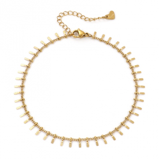 Immagine di 1 Pz Placcatura Sottovuoto PVD Ecologica Minimalista Elegante 18K Vero Oro Placcato 304 Acciaio Inossidabile Catena a Maglia Fatta a Mano Nappine Cavigliere Per Donne Regalo 23cm Lunghezza