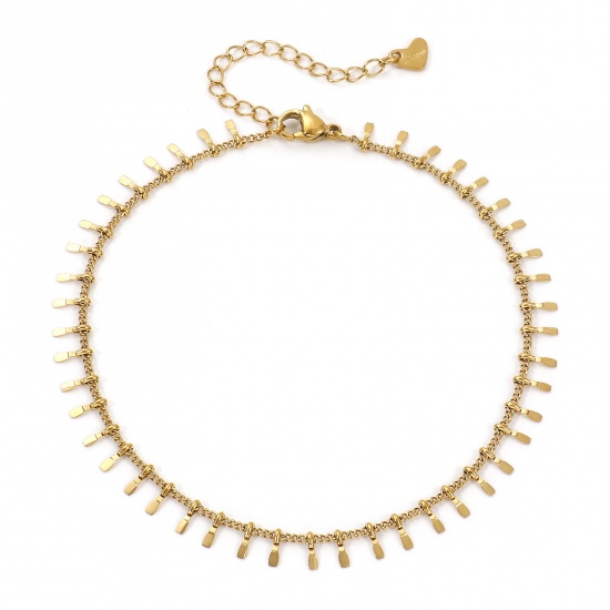 Immagine di 1 Pz Placcatura Sottovuoto PVD Ecologica Minimalista Elegante 18K Vero Oro Placcato 304 Acciaio Inossidabile Catena a Maglia Fatta a Mano Nappine Cavigliere Per Donne Regalo 23cm Lunghezza