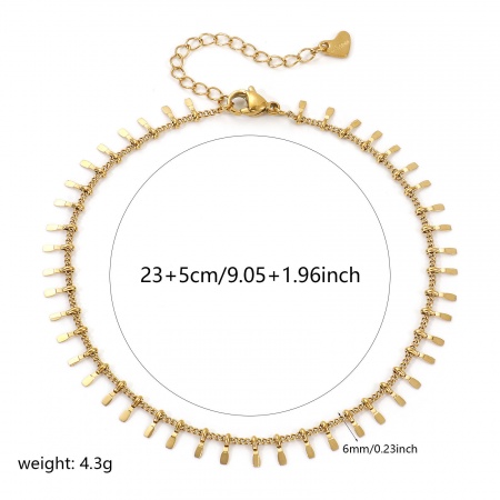 Immagine di Nappine 304 Acciaio Inossidabile Catena a Maglia Fatta a Mano Cavigliere All'Ingrosso, 18K Vero Oro Placcato Placcatura Sottovuoto PVD Ecologica Impermeabile Anti-Ossidante Ipoallergenico, Donne Elegante Minimalista Regalo Fornitura di Gioielli, 23cm Lunghezza, 1 Pz