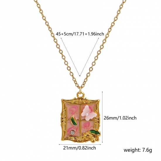 Picture of 1 Piece Eco-friendly PVD Vacuum Plating Retro 18K Real Gold Plated Multicolor 304 Stainless Steel & Acrylic Link Cable Chain Window Butterfly Enamel Pendant Charm Necklace For Women Gift 45cm(17.7") + 5cm(2") long