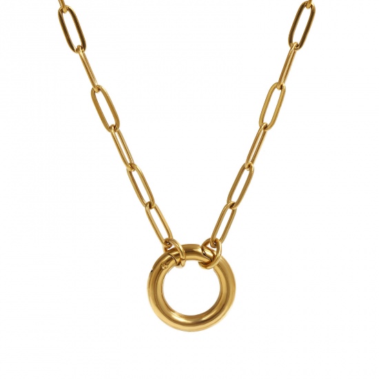 Immagine di 1 Piece 18K Real Gold Plated Paperclip Link Chain Necklace, 304 Stainless Steel 45cm(17.7"), Chain Size: 3mm, For Women, With Spring Ring Clasp, Minimalist Gift, Eco-friendly PVD Vacuum Plating