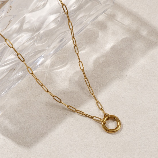 Immagine di 1 Piece 18K Real Gold Plated Paperclip Link Chain Necklace, 304 Stainless Steel 45cm(17.7"), Chain Size: 3mm, For Women, With Spring Ring Clasp, Minimalist Gift, Eco-friendly PVD Vacuum Plating