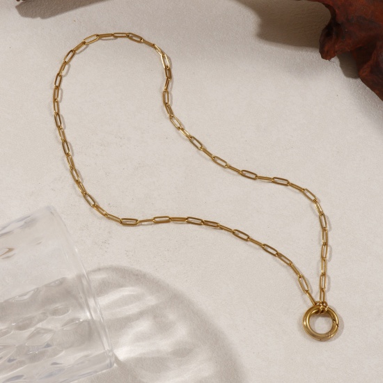 Immagine di 1 Piece 18K Real Gold Plated Paperclip Link Chain Necklace, 304 Stainless Steel 45cm(17.7"), Chain Size: 3mm, For Women, With Spring Ring Clasp, Minimalist Gift, Eco-friendly PVD Vacuum Plating