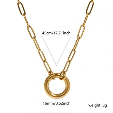 Picture of Wholesale With Spring Ring Clasp Paperclip Link Chain Charm Holder Necklace, 18K Real Gold Plated 304 Stainless Steel, Unisex Eco-friendly PVD Vacuum Plating Waterproof Anti-Tarnish Hypoallergenic Simple Minimalist Gift Jewelry For Retailer 45cm(17.7") long, Chain Size: 3mm, 1 Piece