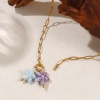 Bild von 18K Vergoldet Büroklammerkette Seesterne Anhänger Halskette, 304 Edelstahl & Keramik 40cm, Für Frauen, Helllila Süß Ozean Schmuck Geschenk, Umweltfreundliche PVD-Vakuumbeschichtung, 1 Strang