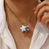 Bild von 18K Vergoldet Büroklammerkette Seesterne Anhänger Halskette, 304 Edelstahl & Keramik 40cm, Für Frauen, Helllila Süß Ozean Schmuck Geschenk, Umweltfreundliche PVD-Vakuumbeschichtung, 1 Strang
