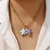 Bild von 18K Vergoldet Büroklammerkette Seesterne Anhänger Halskette, 304 Edelstahl & Keramik 40cm, Für Frauen, Helllila Süß Ozean Schmuck Geschenk, Umweltfreundliche PVD-Vakuumbeschichtung, 1 Strang