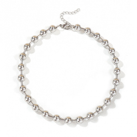 Bild von 1 Strang Silberfarbe Kugelkette Kette Halskette, 304 Edelstahl 40cm + 5cm, Kettengröße: 10mm, Für Frauen, Einfach und lässig Geschenk, Umweltfreundlich