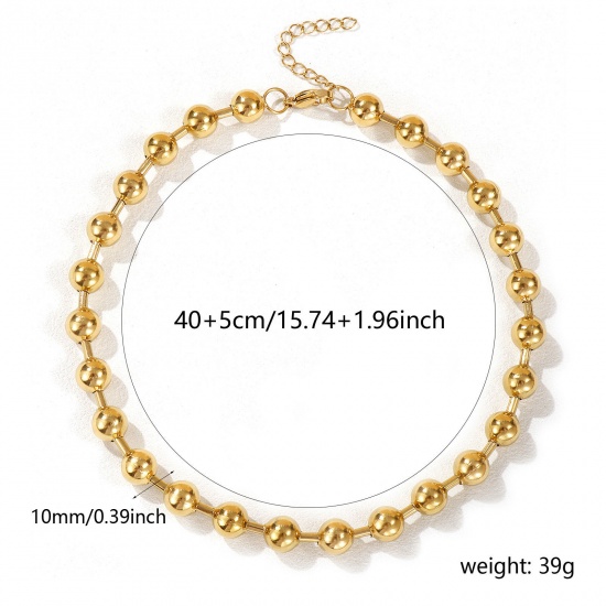 Bild von 1 Strang 18K Echtgold plattiert Kugelkette Kette Halskette, 304 Edelstahl 40cm + 5cm, Kettengröße: 10mm, Für Frauen, Einfach und lässig Geschenk, Umweltfreundliche PVD-Vakuumbeschichtung
