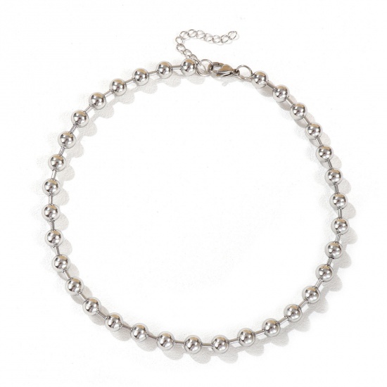 Bild von 1 Strang Silberfarbe Kugelkette Kette Halskette, 304 Edelstahl 40cm + 5cm, Kettengröße: 8mm, Für Frauen, Einfach und lässig Geschenk, Umweltfreundlich