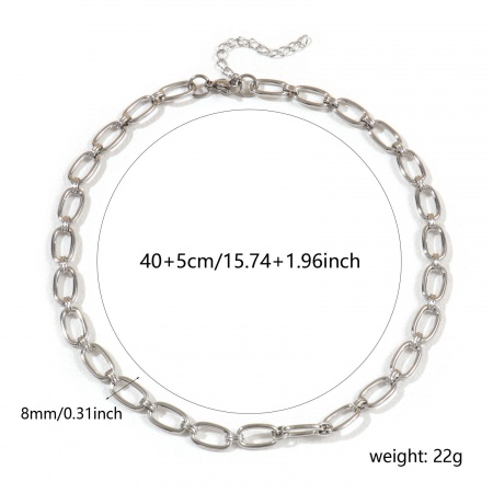 Immagine di Ovale Collana All'Ingrosso, Catena a Graffetta Tono Argento 304 Acciaio Inossidabile, Unisex Ecologico Semplice & Casual Regalo Gioielli Per Rivenditore, 40cm + 5cm Lunghezza, Dimensione della Catena: 8mm, 1 Pz