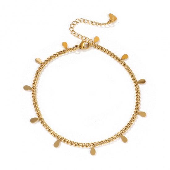 Immagine di 1 Pz Placcatura Sottovuoto PVD Ecologica Squisito 18K Vero Oro Placcato 304 Acciaio Inossidabile Catena del Barbazzale Goccia Cavigliere Per Donne Regalo 22cm Lunghezza
