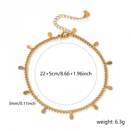 Immagine di 1 Pz Placcatura Sottovuoto PVD Ecologica Squisito 18K Vero Oro Placcato 304 Acciaio Inossidabile Catena del Barbazzale Goccia Cavigliere Per Donne Regalo 22cm Lunghezza