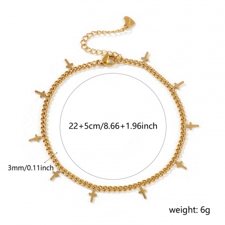 Bild von Großhandel Kreuz 304 Edelstahl Panzerkette Kette Fußketten, 18K Echtgold plattiert Umweltfreundliche PVD-Vakuumbeschichtung, wasserdicht, anlaufgeschützt und hypoallergen, Frauen Exquisit Geschenk Schmuckbedarf, 22cm lang, 1 Strang
