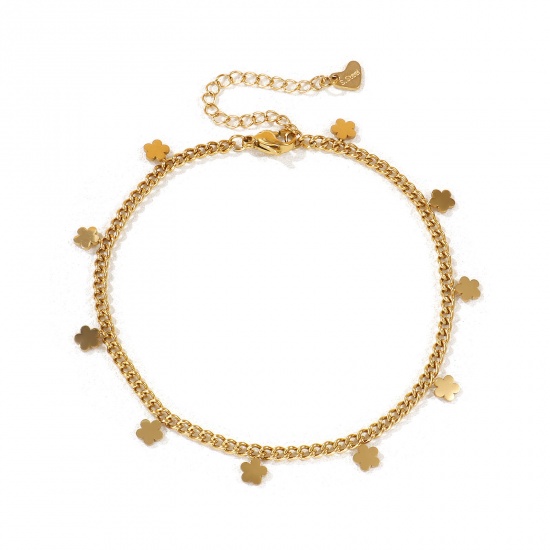 Immagine di 1 Pz Placcatura Sottovuoto PVD Ecologica Squisito 18K Vero Oro Placcato 304 Acciaio Inossidabile Catena del Barbazzale Fiore Cavigliere Per Donne Regalo 22cm Lunghezza