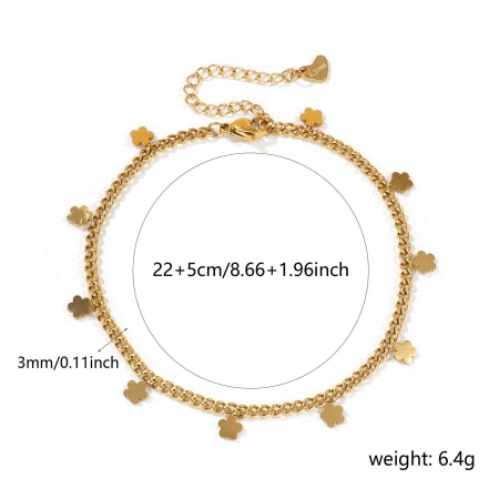 Bild von Großhandel Blumen 304 Edelstahl Panzerkette Kette Fußketten, 18K Echtgold plattiert Umweltfreundliche PVD-Vakuumbeschichtung, wasserdicht, anlaufgeschützt und hypoallergen, Frauen Exquisit Geschenk Schmuckbedarf, 22cm lang, 1 Strang