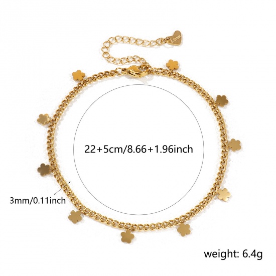 Immagine di 1 Pz Placcatura Sottovuoto PVD Ecologica Squisito 18K Vero Oro Placcato 304 Acciaio Inossidabile Catena del Barbazzale Fiore Cavigliere Per Donne Regalo 22cm Lunghezza