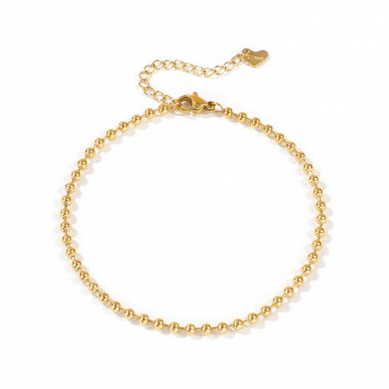 Immagine di 1 Pz Placcatura Sottovuoto PVD Ecologica Squisito 18K Vero Oro Placcato 304 Acciaio Inossidabile Catena a Pallini Cavigliere Per Donne Regalo 22cm Lunghezza