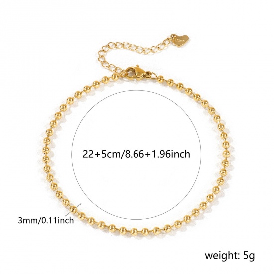 Immagine di 1 Pz Placcatura Sottovuoto PVD Ecologica Squisito 18K Vero Oro Placcato 304 Acciaio Inossidabile Catena a Pallini Cavigliere Per Donne Regalo 22cm Lunghezza