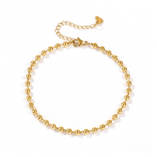 Immagine di 1 Pz Placcatura Sottovuoto PVD Ecologica Squisito 18K Vero Oro Placcato 304 Acciaio Inossidabile Catena a Pallini Cavigliere Per Donne Regalo 22cm Lunghezza