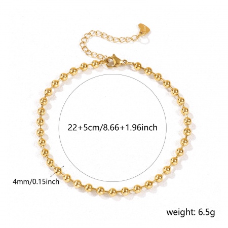 Bild von Großhandel 304 Edelstahl Kugelkette Kette Fußketten, 18K Echtgold plattiert Umweltfreundliche PVD-Vakuumbeschichtung, wasserdicht, anlaufgeschützt und hypoallergen, Frauen Exquisit Geschenk Schmuckbedarf, 22cm lang, 1 Strang