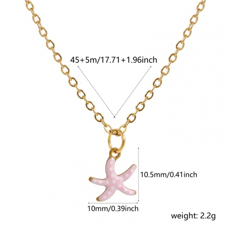 Picture of Wholesale Starfish Spot Pink Pendant Charm Necklace, 18K Real Gold Plated 304 Stainless Steel Link Cable Chain, Women's Eco-friendly PVD Vacuum Plating Waterproof Anti-Tarnish Hypoallergenic Ocean Jewelry Exquisite Gift Jewelry For Retailer, 45cm(17.7") + 5cm(2") long, 1 Piece