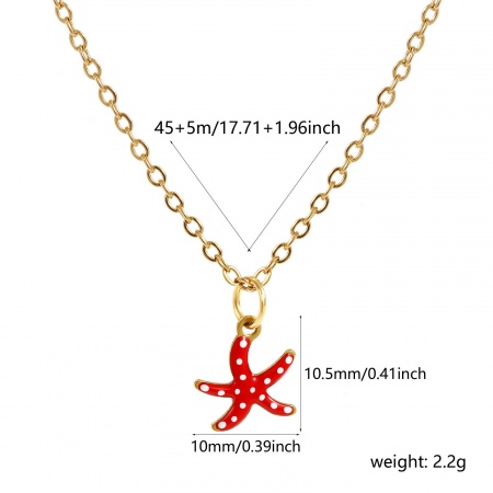 Picture of Wholesale Starfish Spot Red Pendant Charm Necklace, 18K Real Gold Plated 304 Stainless Steel Link Cable Chain, Women's Eco-friendly PVD Vacuum Plating Waterproof Anti-Tarnish Hypoallergenic Ocean Jewelry Exquisite Gift Jewelry For Retailer, 45cm(17.7") + 5cm(2") long, 1 Piece